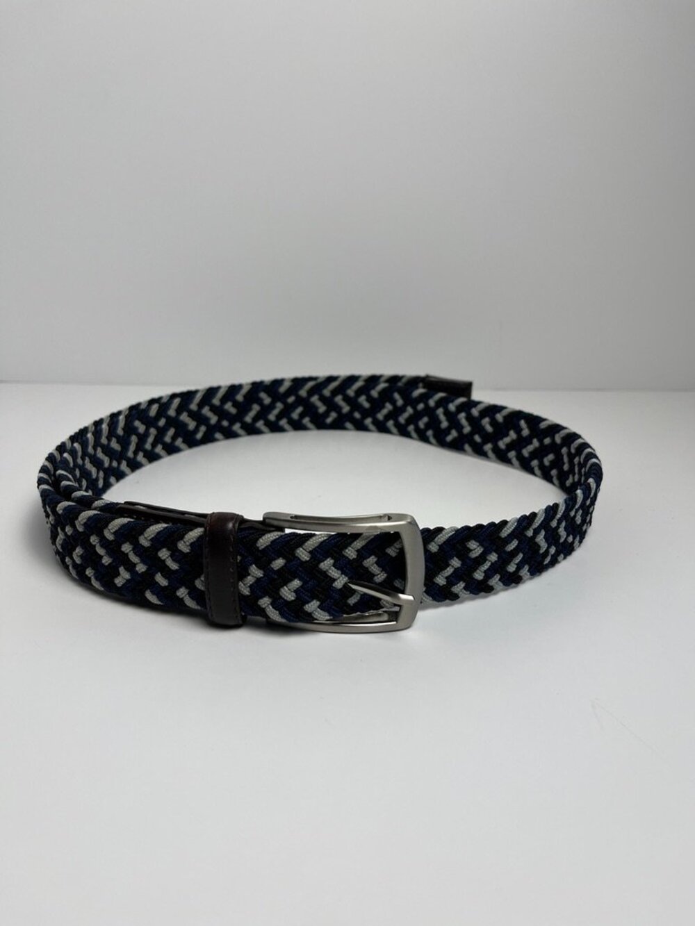 Greg Norman Performance Braided Stretch Belt Size 40 Navy Blue Grey Golf
